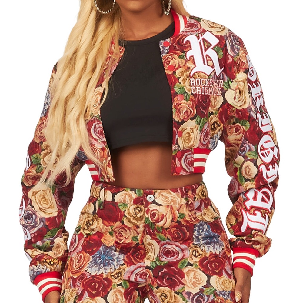 •Darresha• Floral Tapestry Varsity Jacket by Rockstar Original | Cropped Bomber